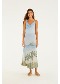 Vestido Tule Degagê Estampado Rio Antigo