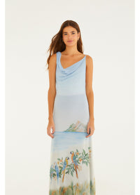 Vestido Tule Degagê Estampado Rio Antigo