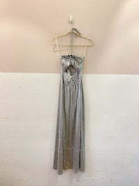 Vestido midi metalizado prata Caché M