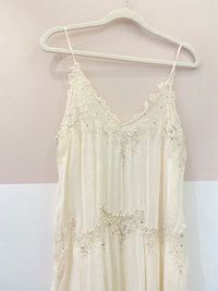 Vestido midi off white renda Zara M