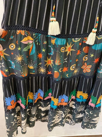 Vestido midi amplo preto estampado Farm Global P