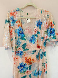 Vestido longo paetês flores Farm M