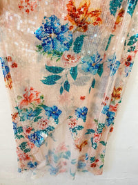Vestido longo paetês flores Farm M