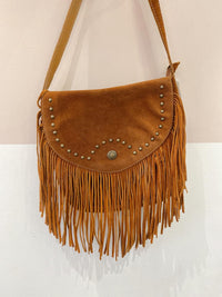 Bolsa tiracolo couro franjas Anacapri