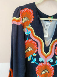 Vestido midi preto estampado Farm P