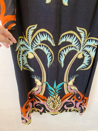 Vestido midi preto estampado Farm P
