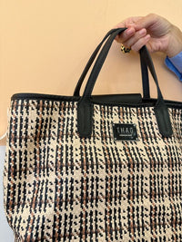 Bolsa palha couro preto Thag