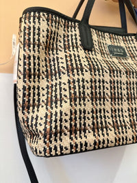 Bolsa palha couro preto Thag