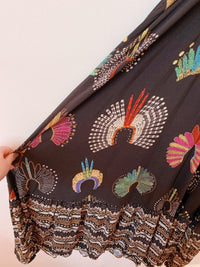 Vestido midi preto estampa colorida Farm P